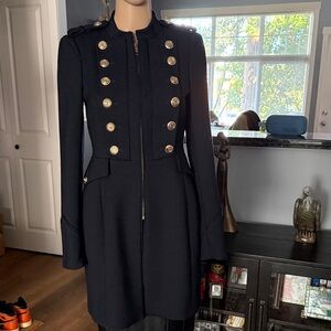 Zara Black Military-Style Pea Coat with Gold Buttons